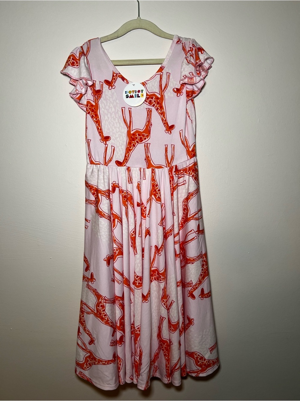 Dot Dot Smile Pink Dress with Orange Giraffe Print